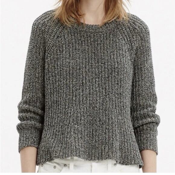 Madewell Sweaters - Madewell Gray Linen Blend Swing Crop Marled Sweater C0358 Size Large